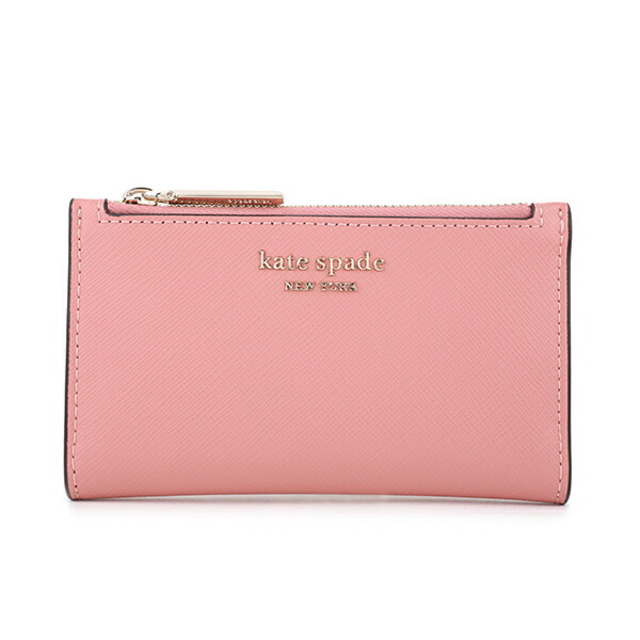 新品 ケイトスペード kate spade 2つ折り財布 スリム バイフォールド ウォレット ピンク ベージュレザースナップボタン式開閉内側