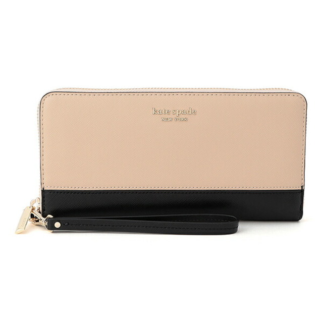 新品 ケイトスペード kate spade 長財布(ラウンドファスナー) TRAVEL WALLET ベージュレザーファスナー式開閉内側