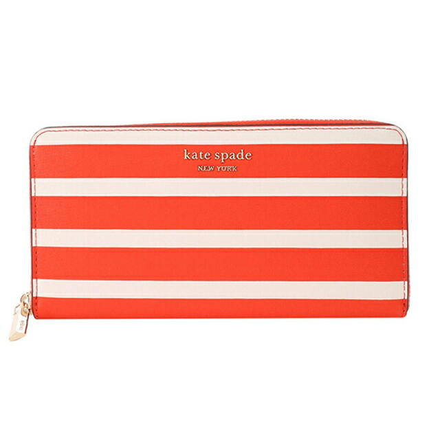 新品 ケイトスペード kate spade 長財布(ラウンドファスナー) ストライプ ジップ アラウンド コンチネンタル ウォレット オレンジ