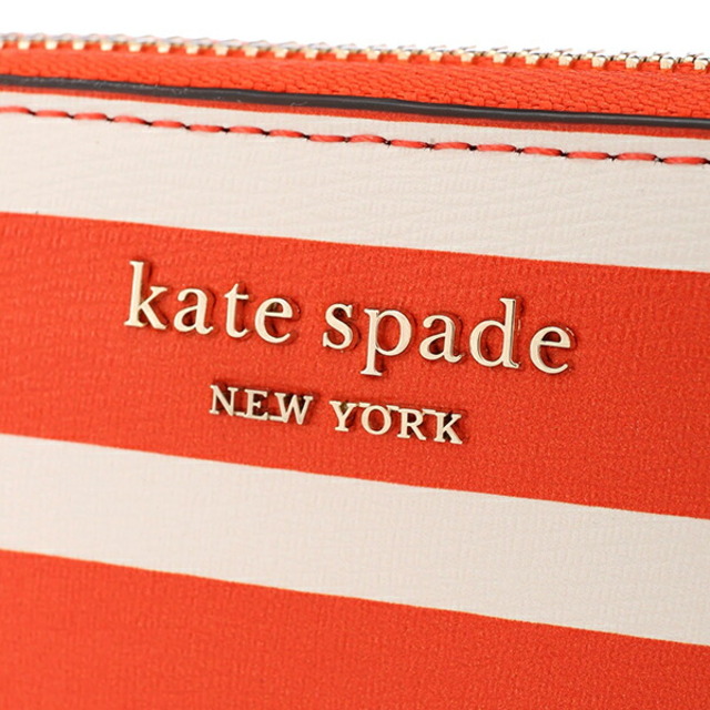 kate spade new york(ケイトスペードニューヨーク)の新品 ケイトスペード kate spade 長財布(ラウンドファスナー) ストライプ ジップ アラウンド コンチネンタル ウォレット オレンジ レディースのファッション小物(財布)の商品写真