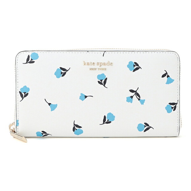 新品 ケイトスペード kate spade 長財布(ラウンドファスナー) DAINTY BLOOM ZIP AROUND CONTINENTAL WALLET オプティックホワイトマルチPVCファスナー式開閉内側