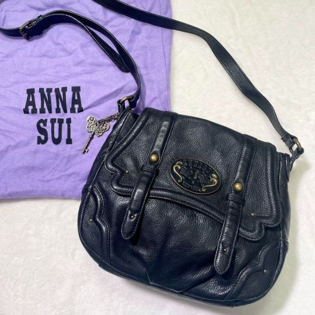 ANNA SUI アナスイ ショルダーバッグ 本革 シボ レザー 蝶 チャーム