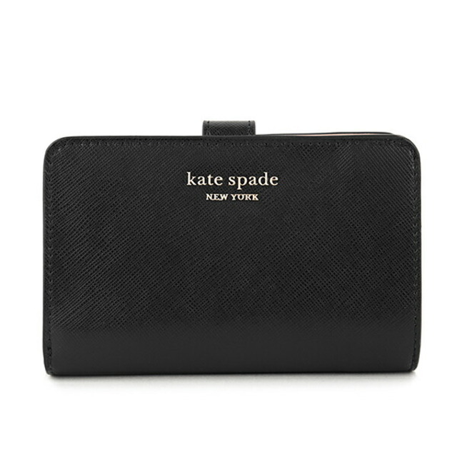 新品 ケイトスペード kate spade 2つ折り財布 COMPACT WALLET ブラック牛床革スナップ式開閉内側