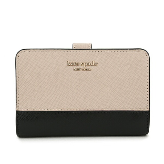 牛床革スナップ式開閉内側新品 ケイトスペード kate spade 2つ折り財布 COMPACT WALLET ウォームベージュ/ブラック