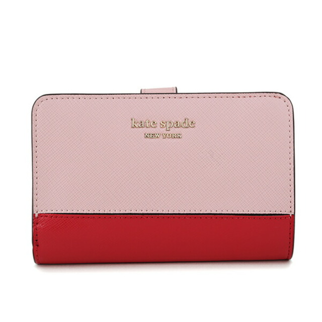 新品 ケイトスペード kate spade 2つ折り財布 COMPACT WALLET ホットチリマルチ牛床革スナップ式開閉内側