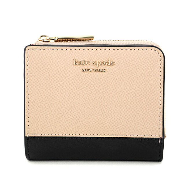 新品 ケイトスペード kate spade 2つ折り財布 SMALL BIFOLD WALLET ウォームベージュ/ブラックレザースナップ式開閉内側