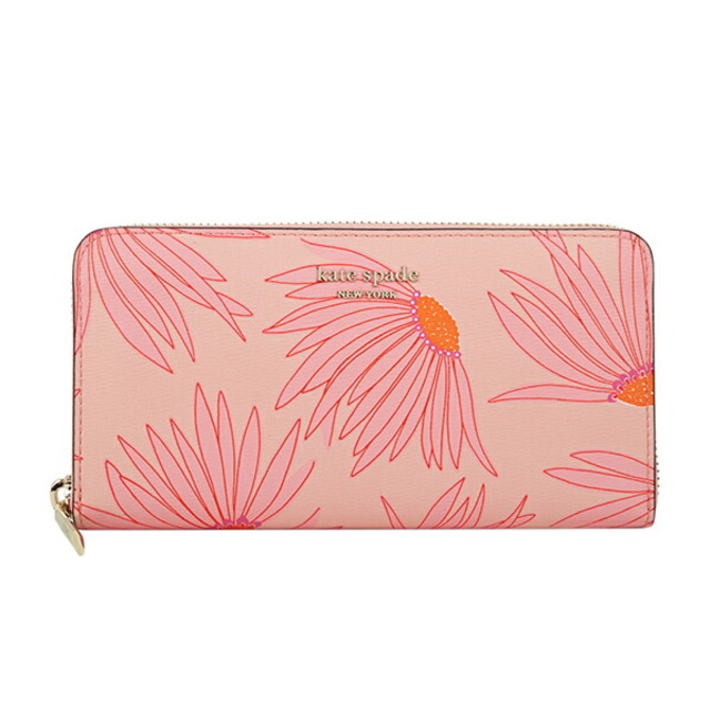 新品 ケイトスペード kate spade 長財布(ラウンドファスナー) ZIP AROUND CONTINENTAL WALLET ピンクマルチPVCファスナー式開閉内側