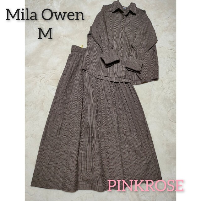 Mila Owen(ミラオーウェン)のミラオーウェン　チェック柄セットアップ　大人可愛い　ブラウン系　M 美品 レディースのレディース その他(セット/コーデ)の商品写真