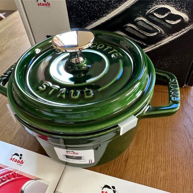 新品14cm STAUB ストウブ バジルグリーン ココット ラウンド 【送料 ...