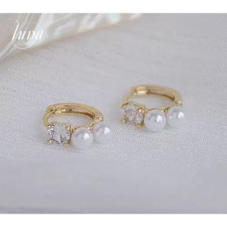 アーカー(AHKAH)のPearl zirconia hoop pierce★gold(ピアス)