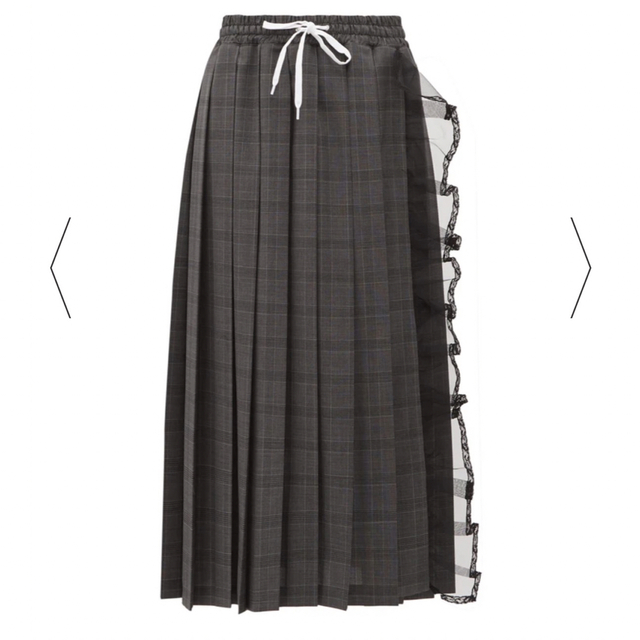 超美品の miumiu チュールトリムプリーツチェックウールスカート
