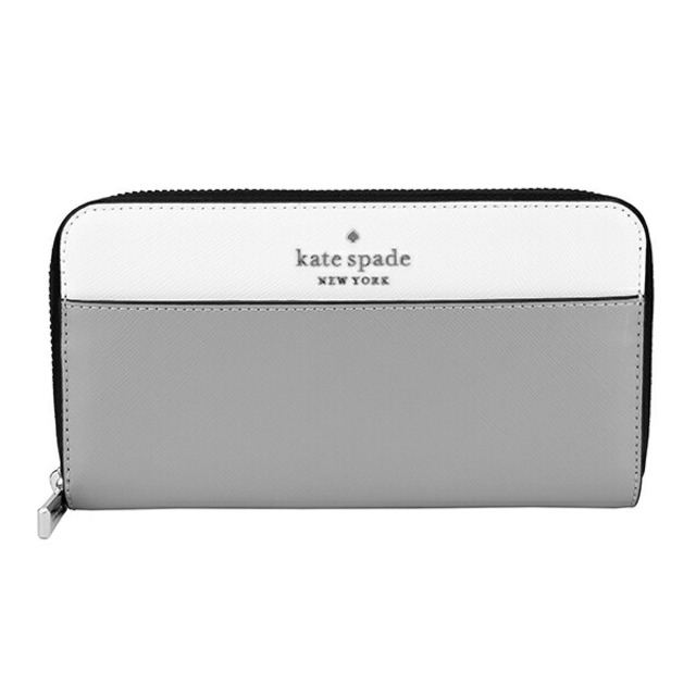 新品 ケイトスペード kate spade 長財布(ラウンドファスナー) カラーブロック ラージ コンチネンタルウォレット グレー ホワイト 白 |  フリマアプリ ラクマ