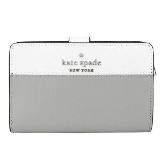 ケイトスペードニューヨーク(kate spade new york)の新品 ケイトスペード kate spade 2つ折り財布 カラーブロック ミディアム コンパクト バイフォールド ウォレット グレー ホワイト 白(財布)