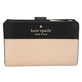 ケイトスペードニューヨーク(kate spade new york)の新品 ケイトスペード kate spade 2つ折り財布 カラーブロック ミディアム コンパクト バイフォールド ウォレット ベージュ ブラック 黒(財布)