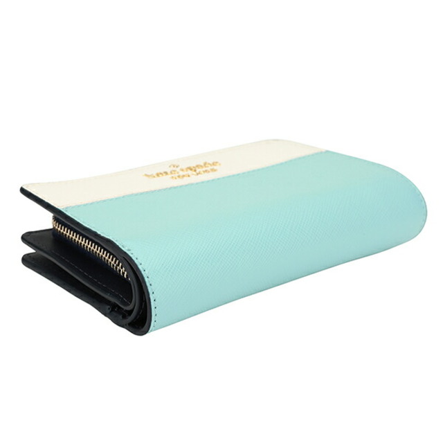 新品 ケイトスペード kate spade 2つ折り財布 カラーブロック ミディアム コンパクト バイフォールド ウォレット ライトブルー 水色