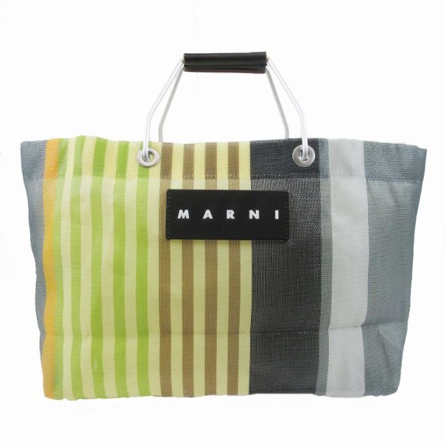 新品♡MARNI マルニ フラワーカフェ ストライプバッグ  ミニ　マルチグレー