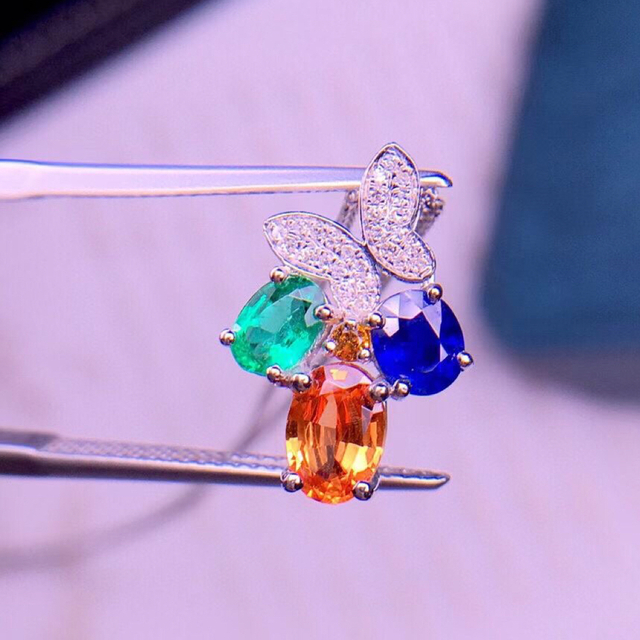 プレゼント天然マルチカラー サファイア ダイヤ ペンダントトップ合計1.8ct ¥