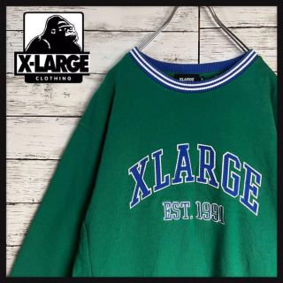 【最高デザイン】☘️XLARGE☘L☘青☘スウェット☘刺繍☘プルオーバー☘ゆるだぼ