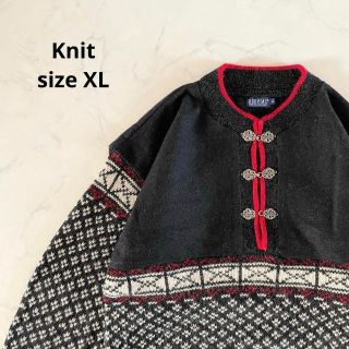 【美品】XLサイズ メンズニット メタルフック ウールニット難あり バーズアイ(ニット/セーター)