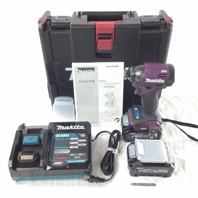 ☆美品☆makita マキタ 40Vmax充電式インパクトドライバ TD002GRDXAP 紫/パープル バッテリー2個(BL4025) ケース/未使用品充電器付♪ 61714工具