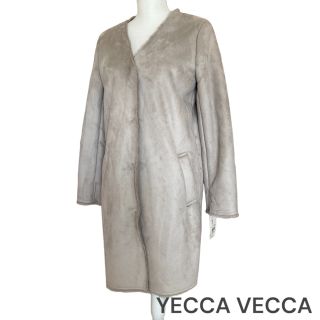 イェッカヴェッカ(YECCA VECCA)の【未着用】YECCA VECCA ノーカラーフェイクムートンロングコート　グレー(ムートンコート)