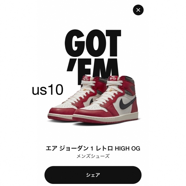 NIKE AIRJORDAN1 us10 28.0cmスニーカー