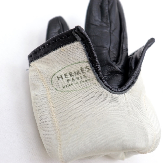 Hermes(エルメス)のエルメス ケリー金具 ラムスキン レザーグローブ 手袋 レディース 黒×ゴールド金具 HERMES レディースのファッション小物(手袋)の商品写真