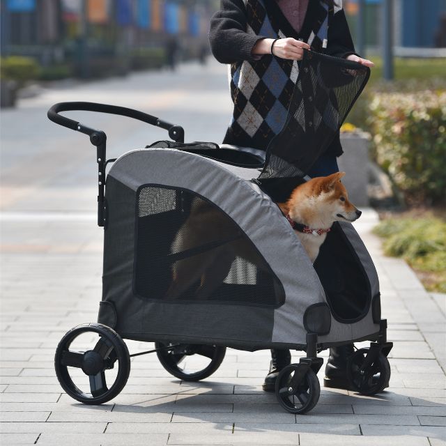 ファッションデザイナーペット用品ペットカート 小型犬 中型犬 取り外し可能 対面式 4輪 耐荷重50㎏の
