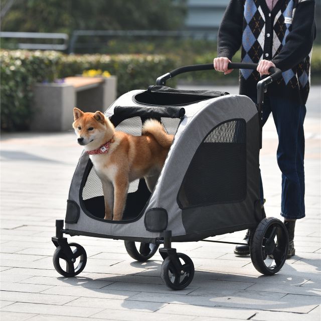 ファッションデザイナーペット用品ペットカート 小型犬 中型犬 取り外し可能 対面式 4輪 耐荷重50㎏の
