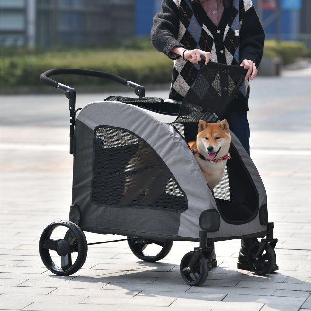 ファッションデザイナーペット用品ペットカート 小型犬 中型犬 取り外し可能 対面式 4輪 耐荷重50㎏の