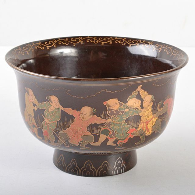 漆塗　淡海日埜　常信漆画　山水人物蒔絵　椀　N　R5149