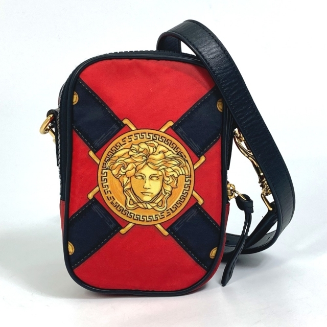 約1295cmストラップヴェルサーチ VERSACE メデューサ 斜め掛け ポーチ ポシェット ショルダーバッグ ナイロン/レザー レッド