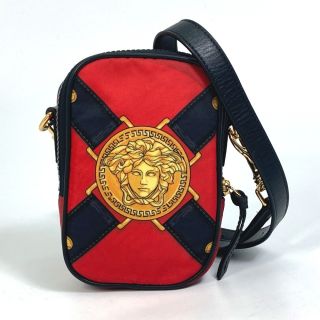 ヴェルサーチ(VERSACE)のヴェルサーチ VERSACE メデューサ 斜め掛け ポーチ ポシェット ショルダーバッグ ナイロン/レザー レッド(ショルダーバッグ)