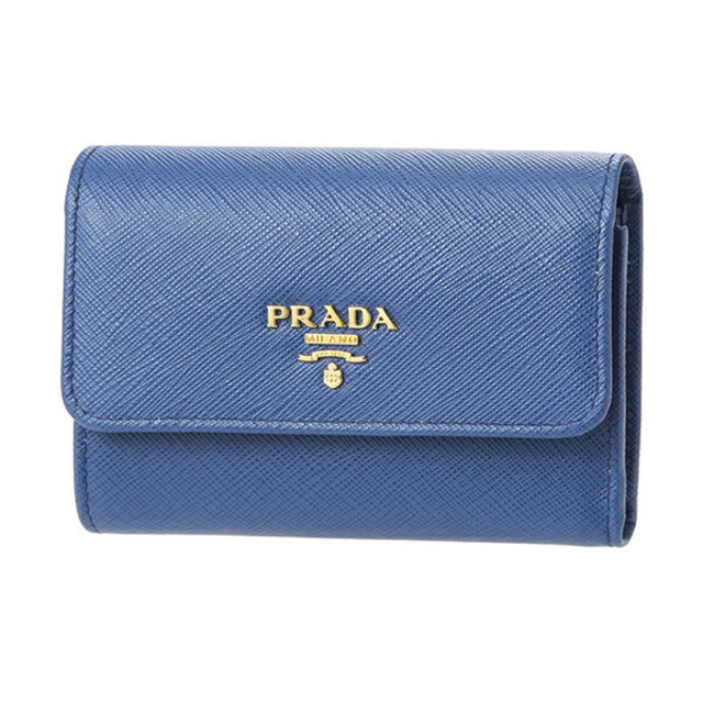 新品 プラダ PRADA 3つ折り財布 サフィアーノ メタル アズーロ