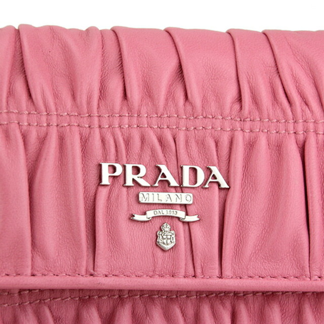 新品 プラダ PRADA 3つ折り財布 ナッパ ゴーフル ピンク