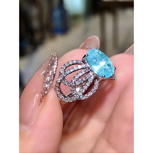 天然パライバトルマリン ダイヤ リング1.55ct k18 ¥ 送料無料当店人気