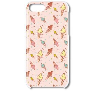 7057_アイスクリーム ピンク　スマホケース ハード 白地 ほぼ全機種対応(モバイルケース/カバー)