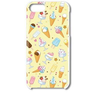 7056_アイスクリーム イエロー　スマホケース ハード 白地 ほぼ全機種対応(モバイルケース/カバー)