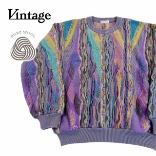 クージー(COOGI)の希少カラー★Vintage ヴィンテージ 3Dニット L ピュアウール パープル(ニット/セーター)