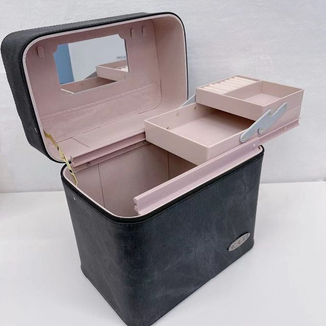メイクボックス コスメボックス コスメケース 化粧箱 鏡付き コスメ ブラック コスメ/美容のメイク道具/ケアグッズ(メイクボックス)の商品写真
