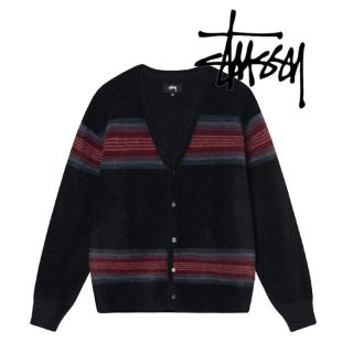 ステューシー(STUSSY)のSTUSSY STRIPE SHAGGY CARDIGAN BLACK (カーディガン)