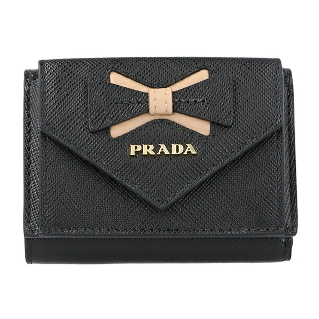 新品 プラダ PRADA 3つ折り財布 サフィアーノ フィオッコ ネロ/チプリア