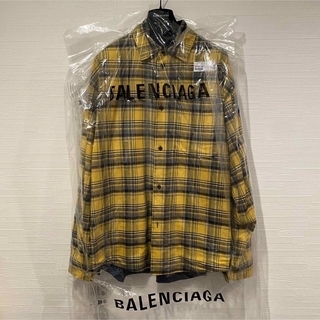 22AW BALENCIAGA リバーシブル フランネルチェックシャツ 紺黄 S
