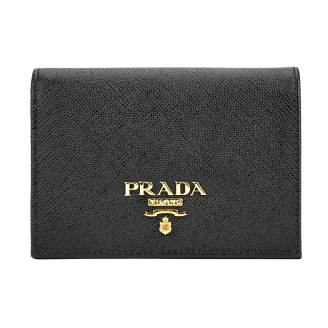 新品 プラダ PRADA 2つ折り財布 サフィアーノ メタル ネロ