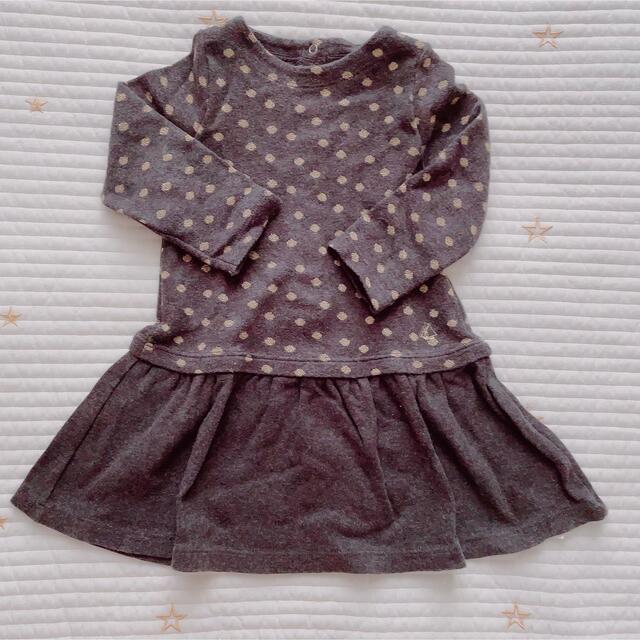 PETIT BATEAU(プチバトー)のプチバトー　18m グレー×ラメドット　ワンピース キッズ/ベビー/マタニティのベビー服(~85cm)(ワンピース)の商品写真