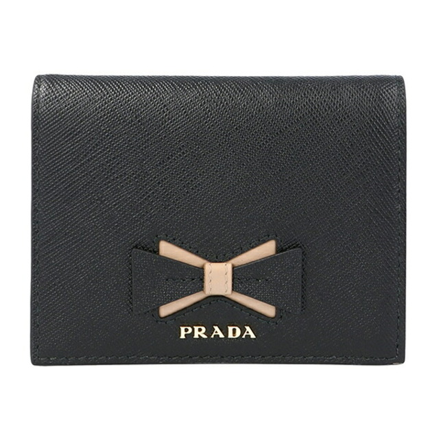 新品 プラダ PRADA 2つ折り財布 サフィアーノ フィオッコ ネロ/チプリア