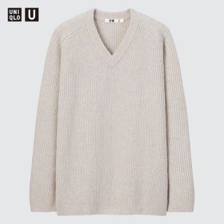 ユニクロ(UNIQLO)の【室内試着のみ‼️】UNIQLO U　プレミアムラムリブVネックセーター(ニット/セーター)