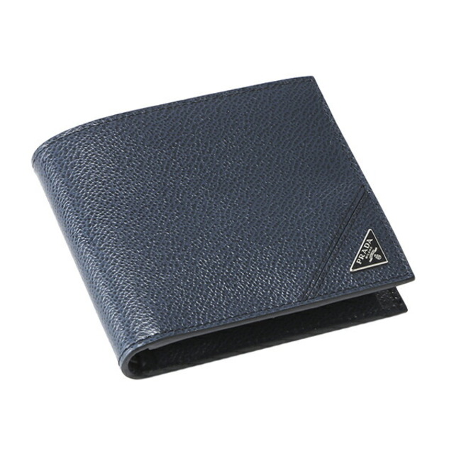 【極美品】PRADA　 二つ折り財布　 シボ革 三角ロゴ　ブラック