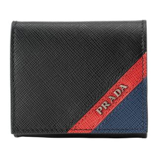 プラダ(PRADA)の新品 プラダ PRADA コインケース サフィアーノ ストライプ ブラック 黒(コインケース/小銭入れ)