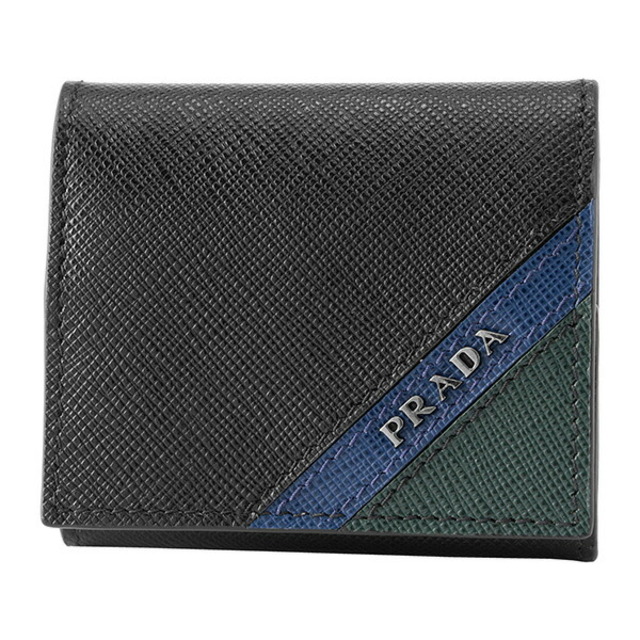 約7×8×2本体重量新品 プラダ PRADA コインケース サフィアーノ ストライプ ブラック 黒